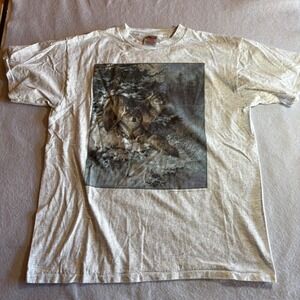 Vintage 90s Oneita Power-T Wolf Pack Nature Graphic T-Shirt L Larry Fanning‎